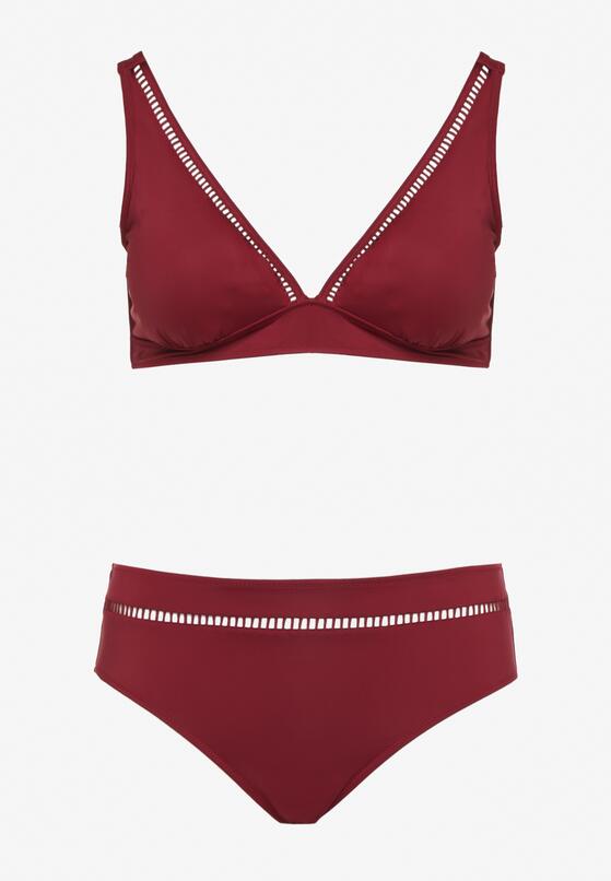 Bordowe Bikini Biustonosz i Majtki Typu Figi z Ażurowym Wzorem Lunella 5