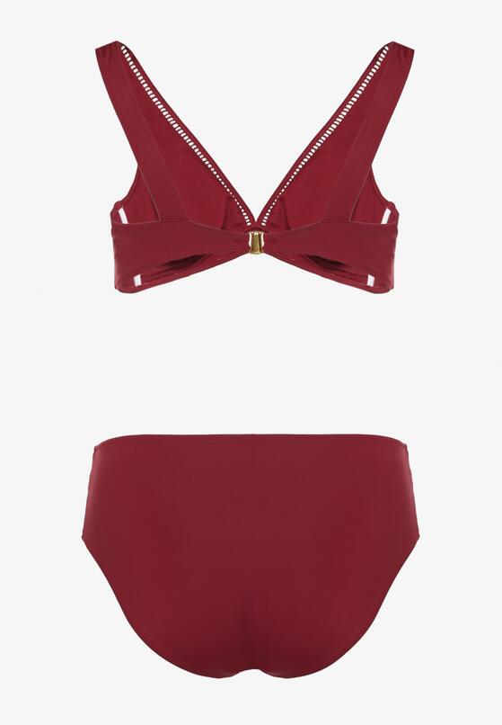 Bordowe Bikini Biustonosz i Majtki Typu Figi z Ażurowym Wzorem Lunella 6