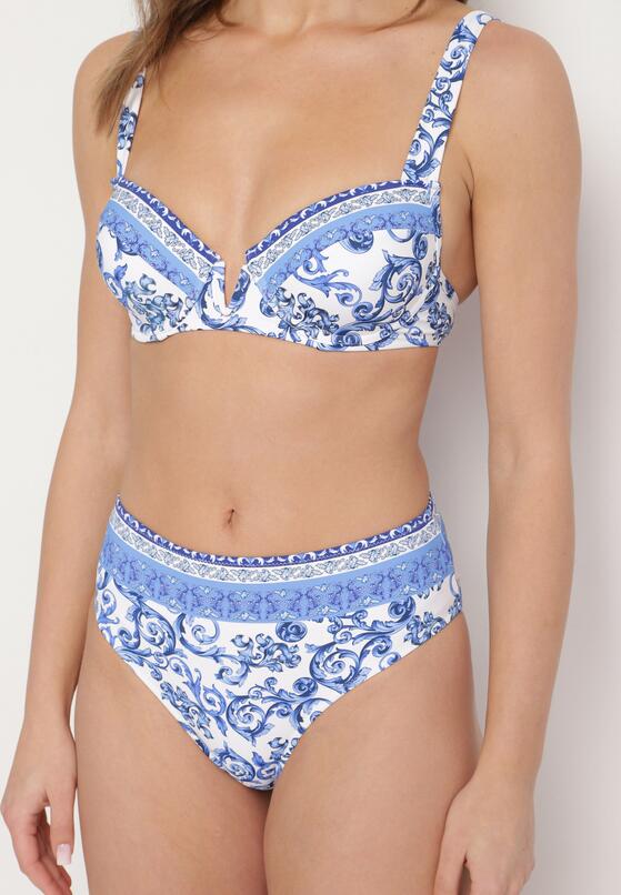 Niebieskie Bikini w Ornamentalny Wzór Biustonosz i Majtki Figi Mirazia 4