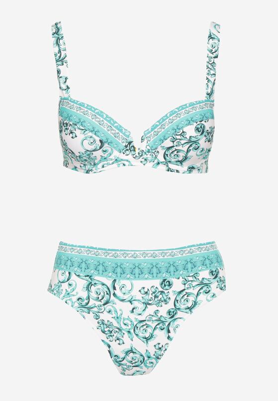 Jasnozielone Bikini w Ornamentalny Wzór Biustonosz i Majtki Figi Mirazia 5