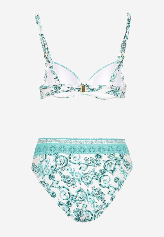Jasnozielone Bikini w Ornamentalny Wzór Biustonosz i Majtki Figi Mirazia 6