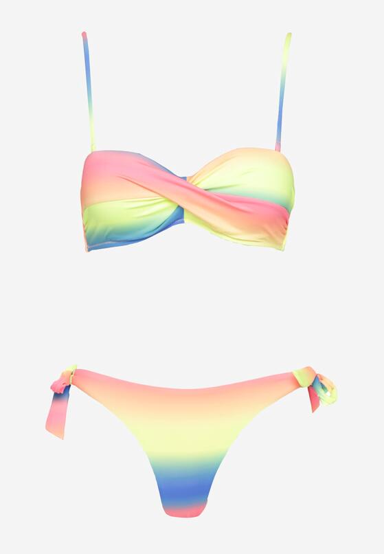 Niebiesko-Żółte Wiązane Bikini Biustonosz z Marszczeniem i Majtki Figi Kinitia 5