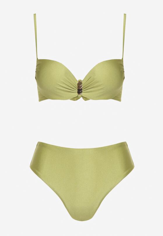 Zielone Bikini Biustonosz z Metaliczną Aplikacją i Majtki Figi Kinelisa 5