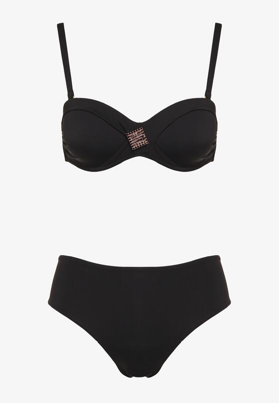 Czarne Bikini Majtki Typu Figi i Biustonosz z Geometryczną Ozdobą Kinavia 5