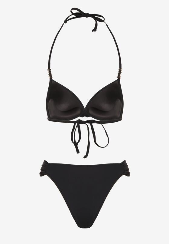 Czarne Bikini Biustonosz Push Up z Wiązaniem i Majtki Figi Miraviela 6