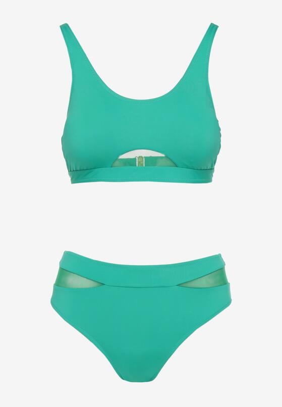 Zielone Bikini Majtki Figi i Biustonosz z Siateczkową Wstawką Natenira 5