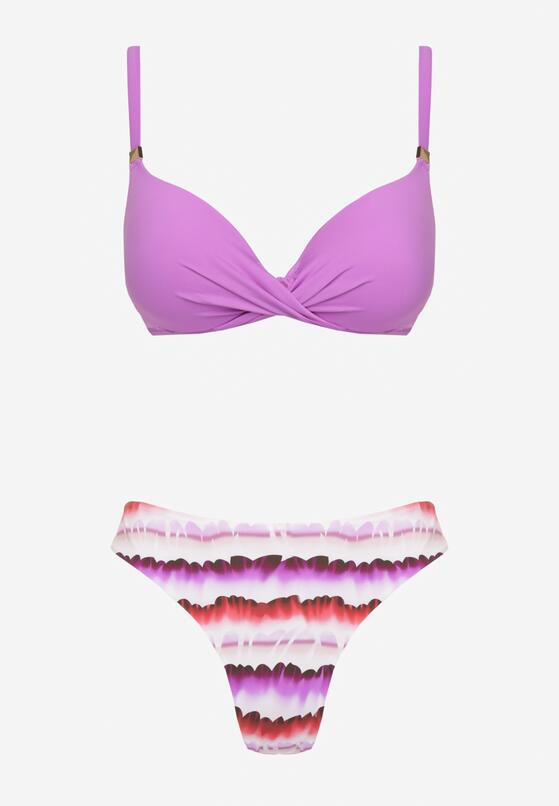 Fioletowo-Różowe Bikini Biustonosz i Majtki Typu Figi z Nadrukiem Natimela 5