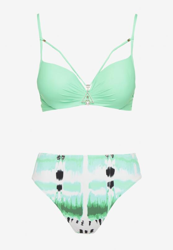 Ciemnozielone Bikini Biustonosz Push-Up z Ozdobnymi Paskami i Majtki Typu Figi Kinrisa 5