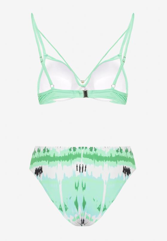 Ciemnozielone Bikini Biustonosz Push-Up z Ozdobnymi Paskami i Majtki Typu Figi Kinrisa 6