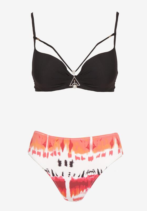 Czarne Bikini Biustonosz Push-Up z Ozdobnymi Paskami i Majtki Typu Figi Kinrisa 5
