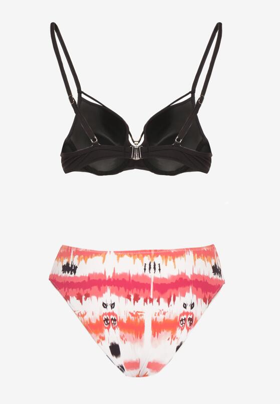 Czarne Bikini Biustonosz Push-Up z Ozdobnymi Paskami i Majtki Typu Figi Kinrisa 6