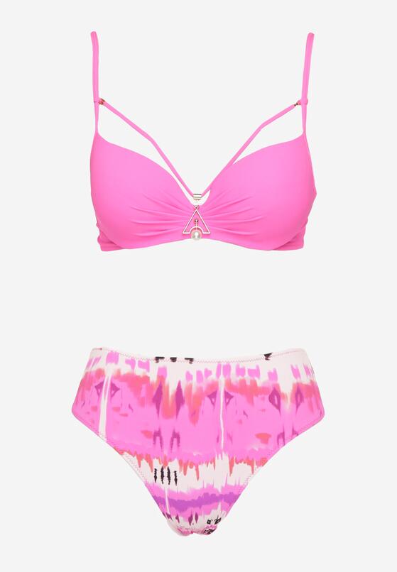 Fuksjowe Bikini Biustonosz Push-Up z Ozdobnymi Paskami i Majtki Typu Figi Kinrisa 5