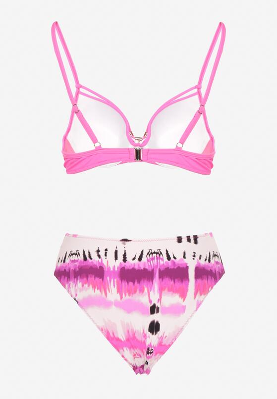Fuksjowe Bikini Biustonosz Push-Up z Ozdobnymi Paskami i Majtki Typu Figi Kinrisa 6