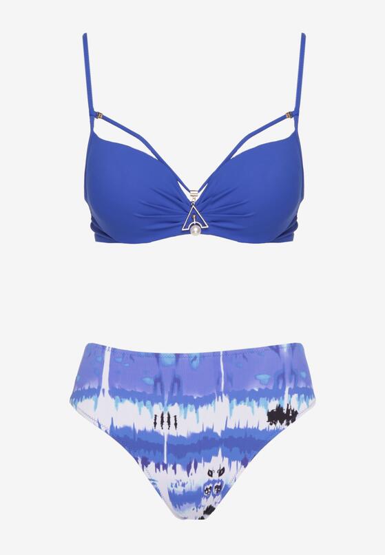 Niebieskie Bikini Biustonosz Push-Up z Ozdobnymi Paskami i Majtki Typu Figi Kinrisa 5