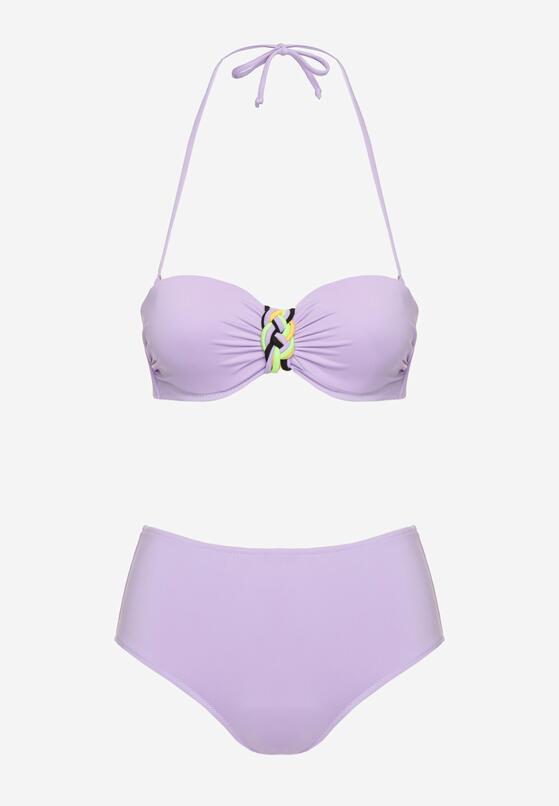 Fioletowe Bikini Biustonosz z Geometrycznym Wzorem Majtki Typu Figi Ulosalia 5