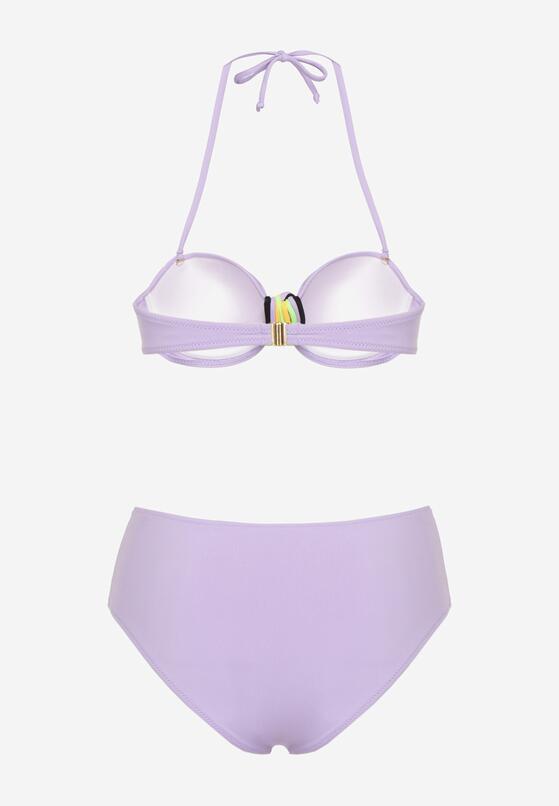 Fioletowe Bikini Biustonosz z Geometrycznym Wzorem Majtki Typu Figi Ulosalia 6