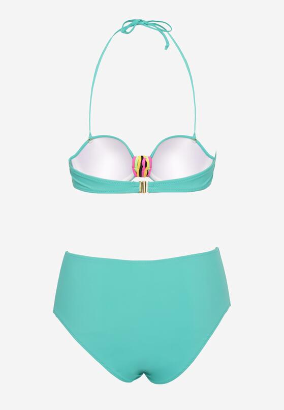 Ciemnozielone Bikini Biustonosz z Geometrycznym Wzorem Majtki Typu Figi Ulosalia 6