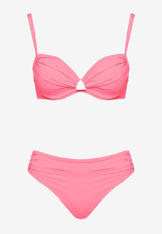 Różowe Bikini Biustonosz z Trójkątną Ozdobą i Majtki Typu Figi Natisalia 5