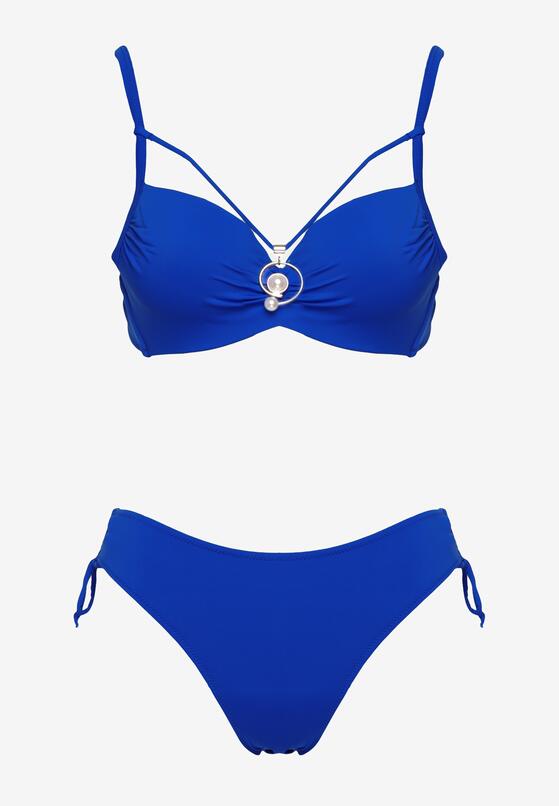 Niebieskie Bikini Biustonosz z Aplikacją i Majtki Figi ze Ściągaczami Ulosella 5