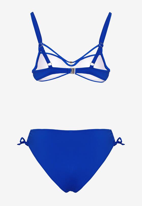 Niebieskie Bikini Biustonosz z Aplikacją i Majtki Figi ze Ściągaczami Ulosella 6