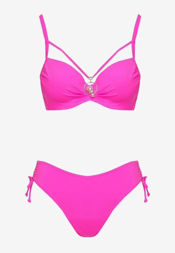 Fuksjowe Bikini Biustonosz z Aplikacją i Majtki Figi ze Ściągaczami Ulosella 5