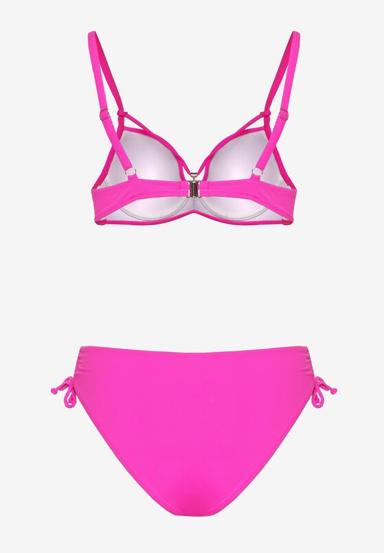 Fuksjowe Bikini Biustonosz z Aplikacją i Majtki Figi ze Ściągaczami Ulosella 6