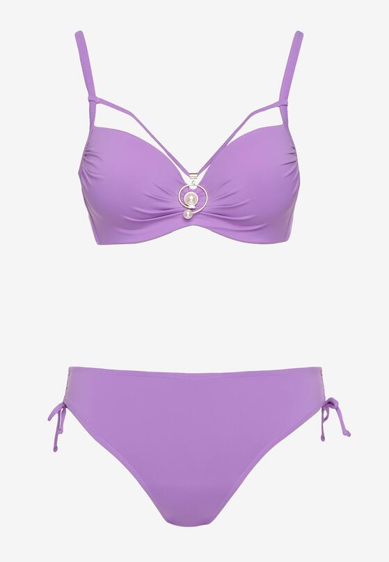 Fioletowe Bikini Biustonosz z Aplikacją i Majtki Figi ze Ściągaczami Ulosella 5