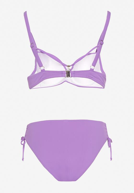Fioletowe Bikini Biustonosz z Aplikacją i Majtki Figi ze Ściągaczami Ulosella 6