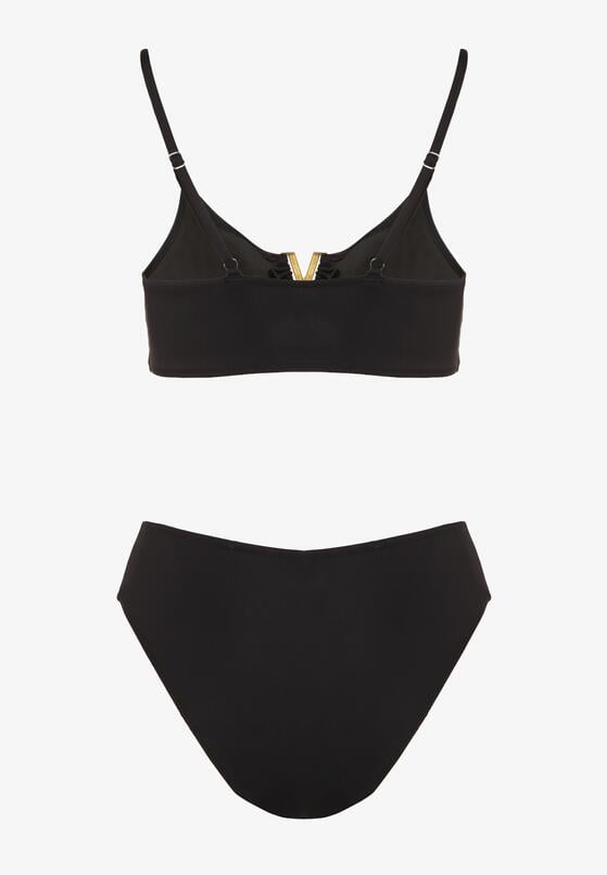 Czarne Bikini Biustonosz z Metaliczną Ozdobą i Majtki Figi Kinirela 6
