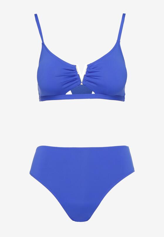 Niebieskie Bikini Biustonosz z Metaliczną Ozdobą i Majtki Figi Kinirela 5