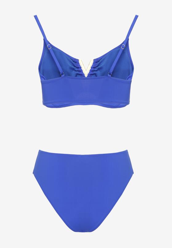 Niebieskie Bikini Biustonosz z Metaliczną Ozdobą i Majtki Figi Kinirela 6