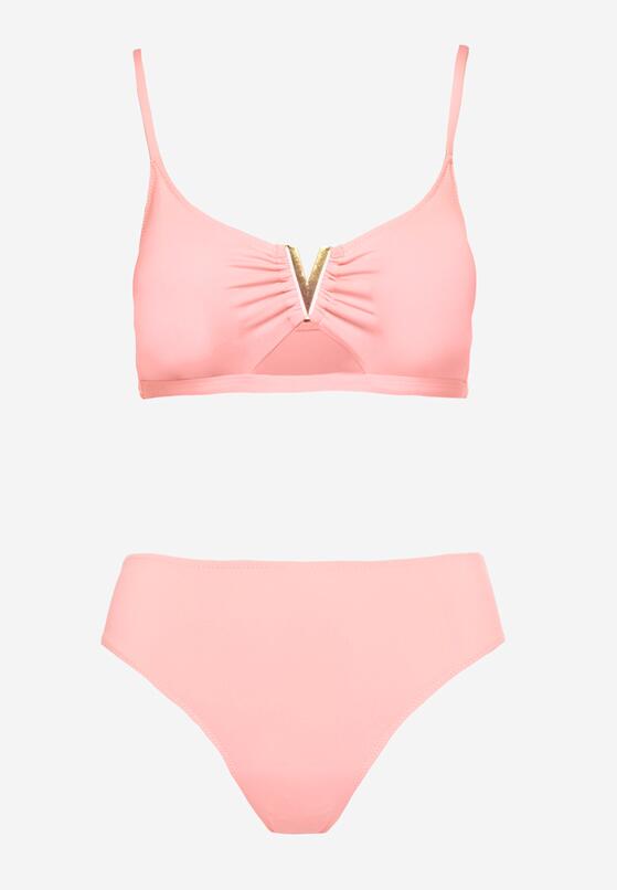 Różowe Bikini Biustonosz z Metaliczną Ozdobą i Majtki Figi Kinirela 5