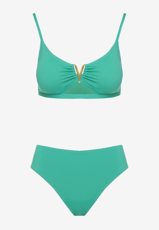 Ciemnozielone Bikini Biustonosz z Metaliczną Ozdobą i Majtki Figi Kinirela 5