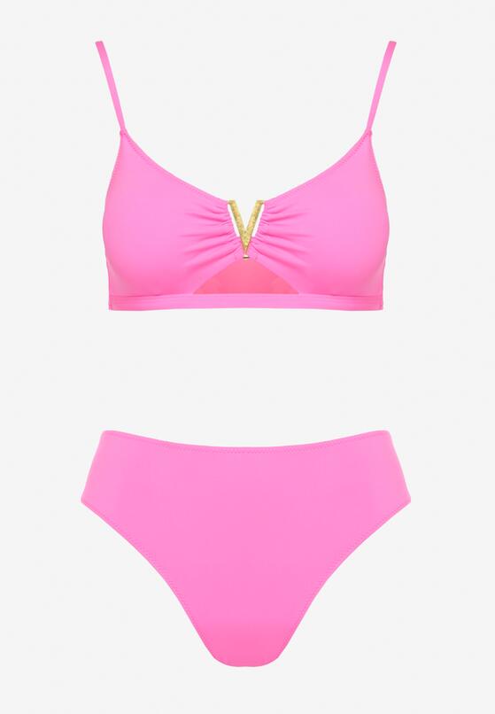 Fuksjowe Bikini Biustonosz z Metaliczną Ozdobą i Majtki Figi Kinirela 5