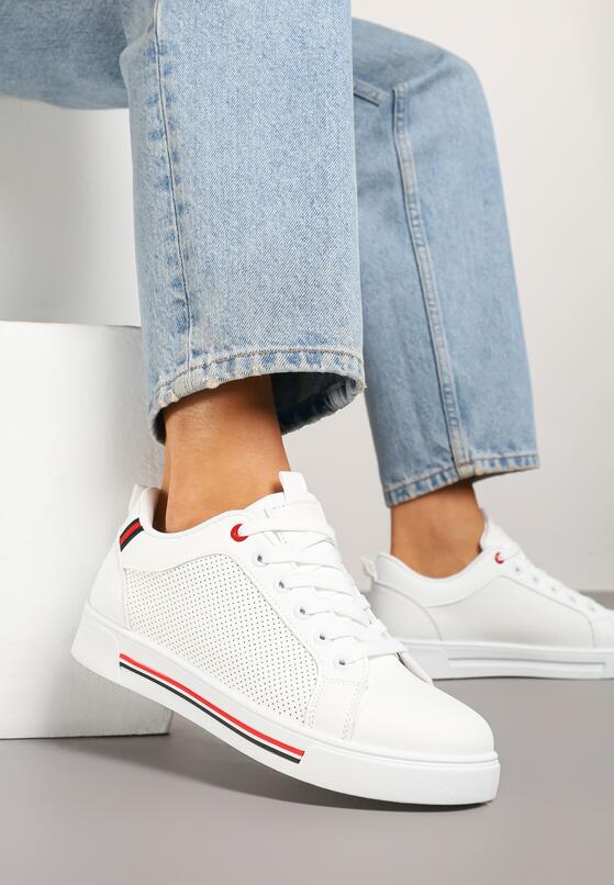 Białe Sneakersy Ozdobione Perforacją Linatenia 2