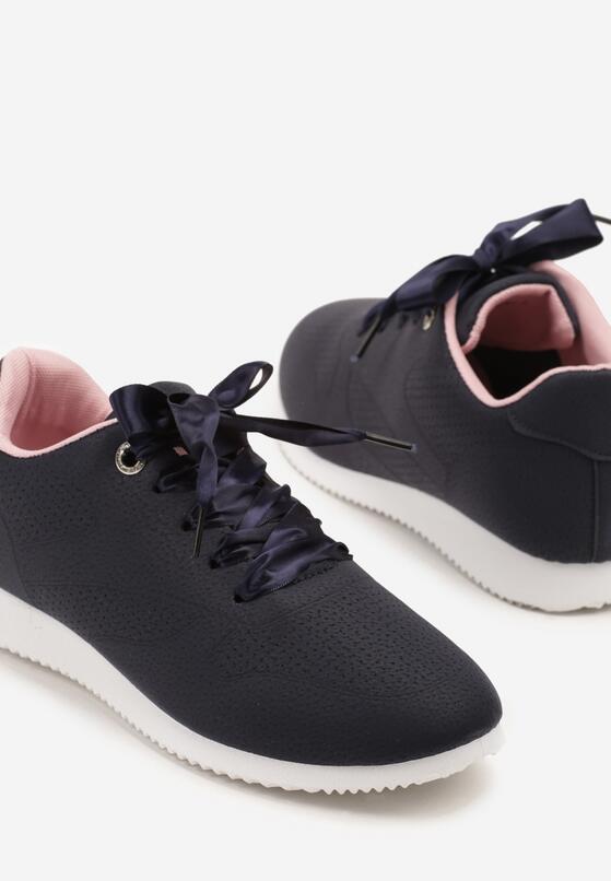 Granatowo-Różowe Sneakersy Półbuty Ozdobione Wstążką Filarissa 6
