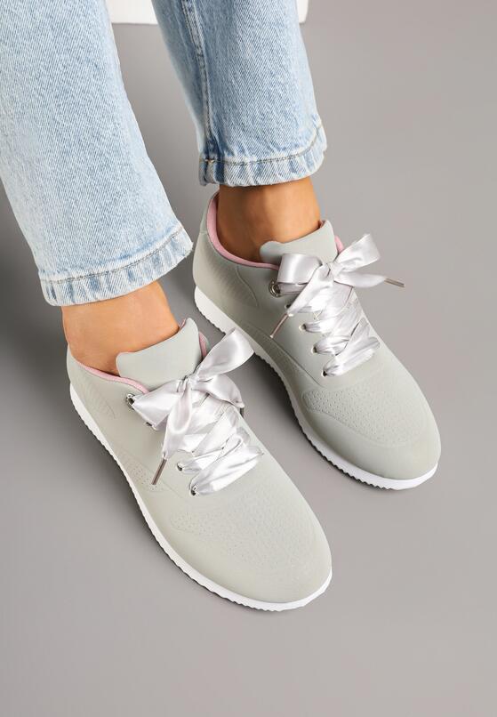 Szaro-Różowe Sneakersy Półbuty Ozdobione Wstążką Filarissa 3