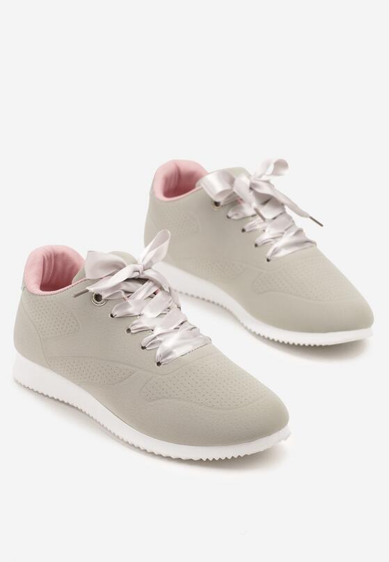 Szaro-Różowe Sneakersy Półbuty Ozdobione Wstążką Filarissa 5