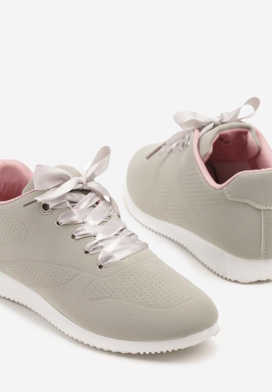 Szaro-Różowe Sneakersy Półbuty Ozdobione Wstążką Filarissa 6