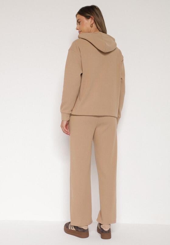 Ciemnobeżowy Bawełniany Komplet Dresowy z Bluzą i Spodniami Zansira 3