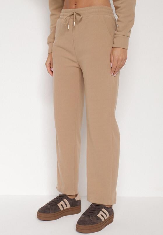 Ciemnobeżowy Bawełniany Komplet Dresowy z Bluzą i Spodniami Zansira 4