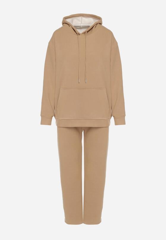 Ciemnobeżowy Bawełniany Komplet Dresowy z Bluzą i Spodniami Zansira 6