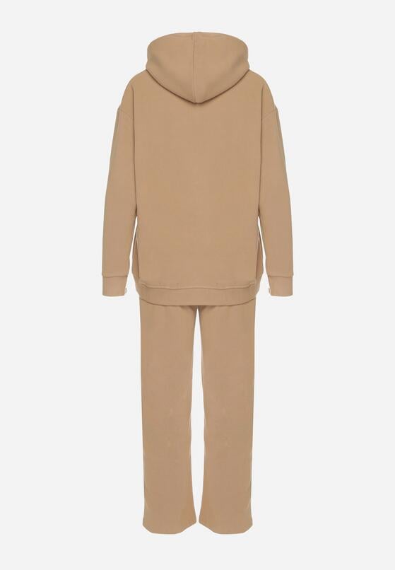 Ciemnobeżowy Bawełniany Komplet Dresowy z Bluzą i Spodniami Zansira 7