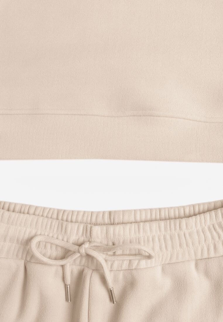 Beżowy Bawełniany Komplet Dresowy z Bluzą i Spodniami Zansira 8