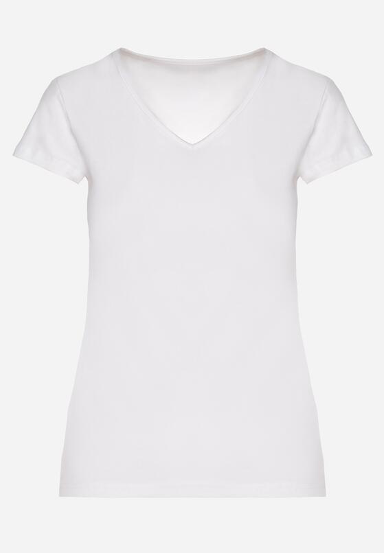 Biały T-shirt z Bawełny o Prostym Kroju z Dekoltem w Serek Fevireena 6