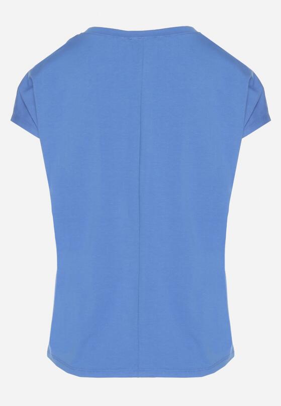 Niebieski Bawełniany T-shirt z Trójkątnym Dekoltem Linarosea 7