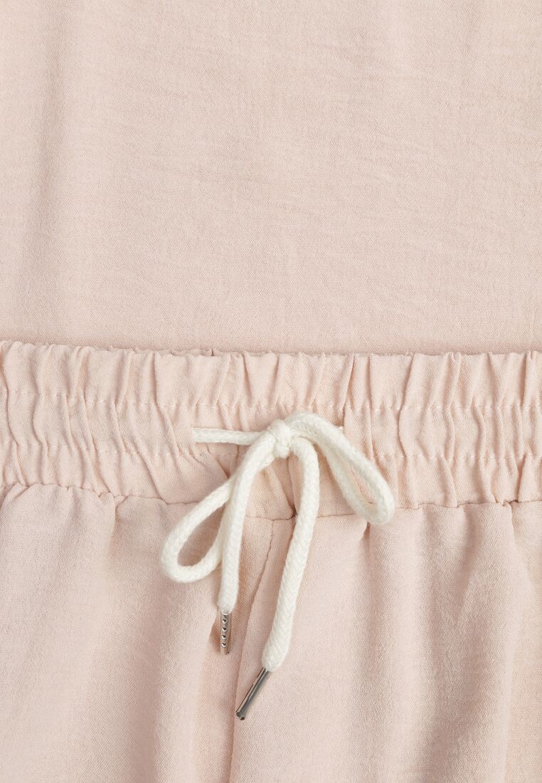 Jasnobeżowy Komplet z Wiskozą Koszulka z Krótkim Rękawem i Luźne Spodnie na Gumce z Kieszniami Efraline 8