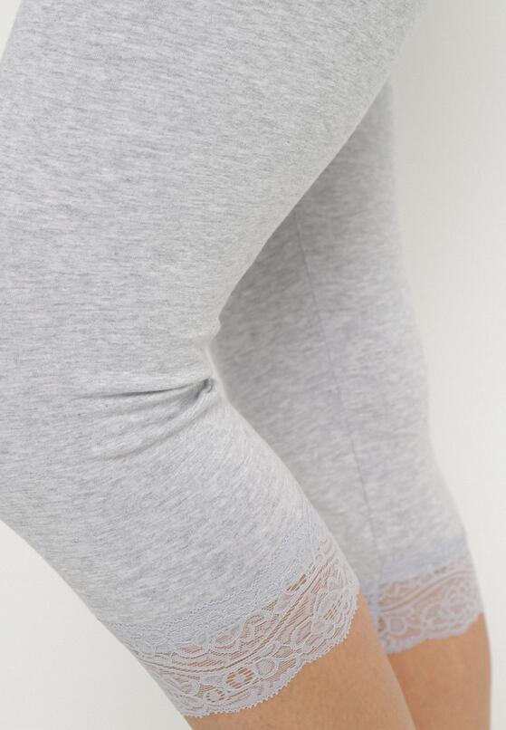 Szare Legginsy Bawełniane z Elastyczną Gumką i Koronką na Nogawkach Efrine 5