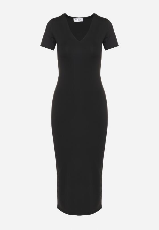 Czarna Sukienka Dopasowana Bodycon z Dekoltem w Serek Efricene 6
