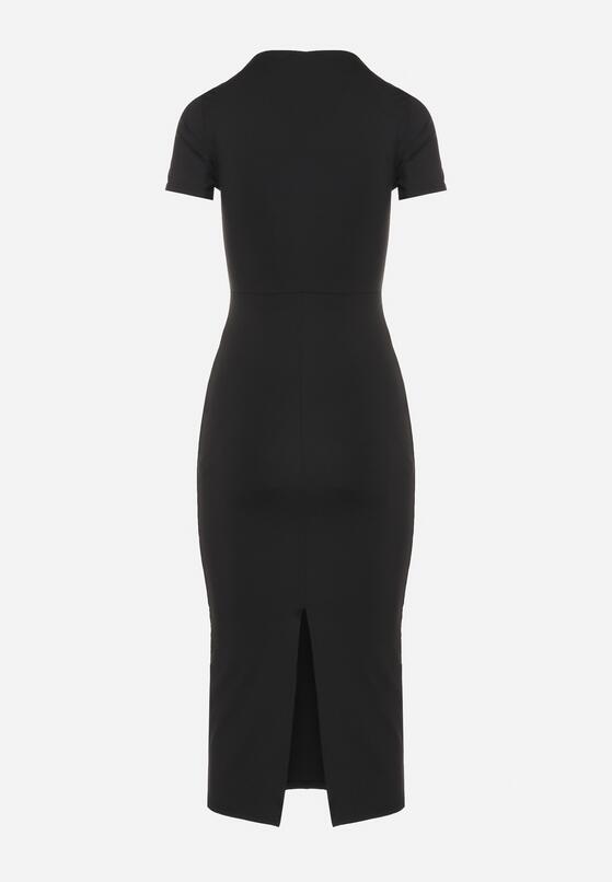 Czarna Sukienka Dopasowana Bodycon z Dekoltem w Serek Efricene 7